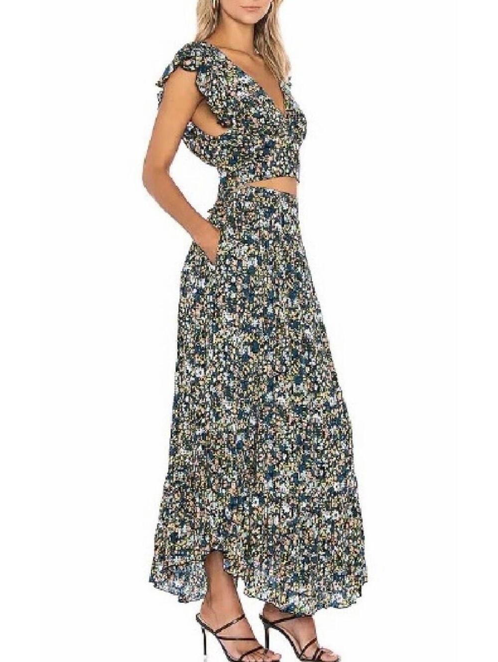 NWOT Free People Floral Ruffle Sleeve Two-Piece Maxi Skirt size S